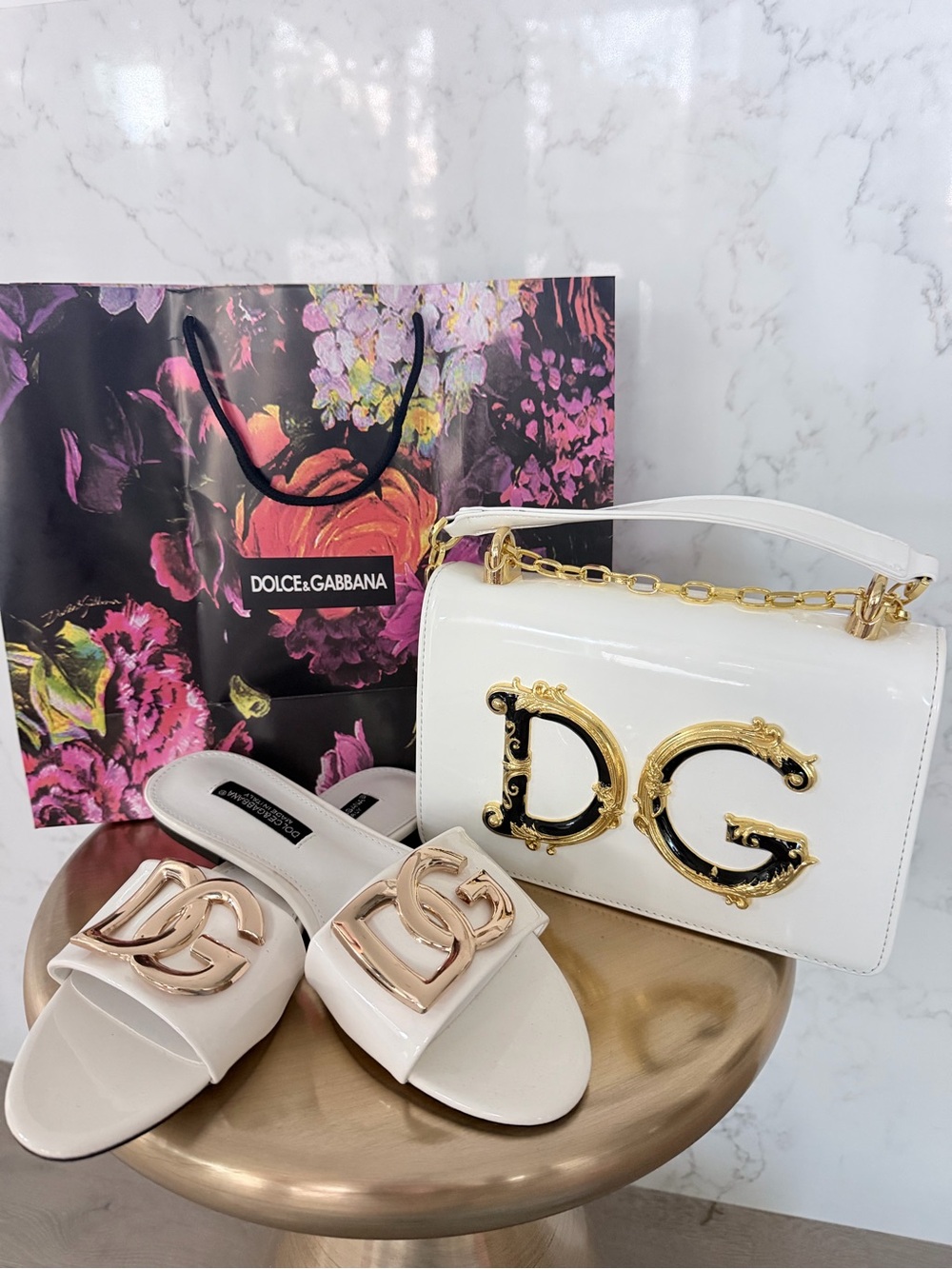 White DG Logo Shoulder Bag with Matching sandals size 9